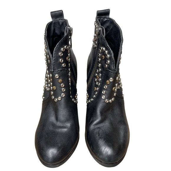 STEVE MADDEN Awsum Black Silver Studded Heeled Ankle Boho Leather Booties 6 - Picture 5 of 7